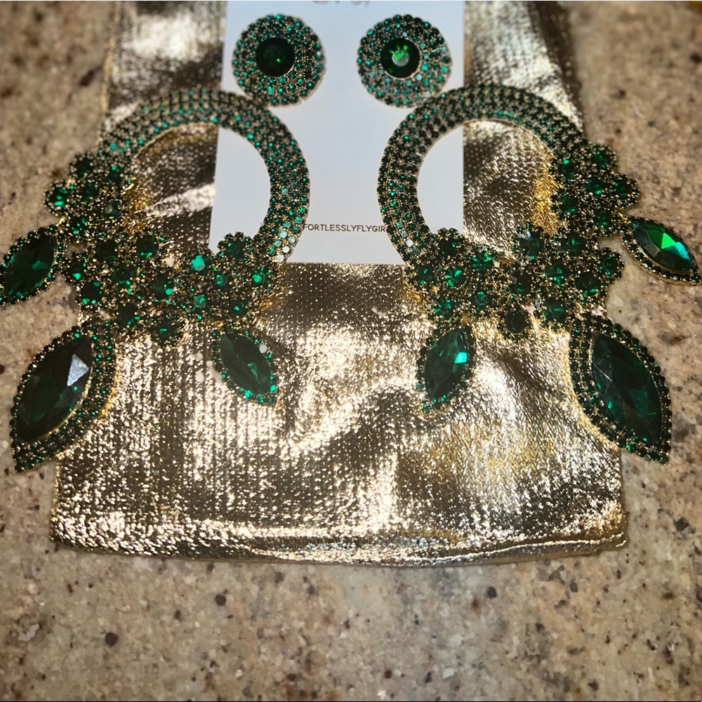 Green & Gold Dangling Earrings .